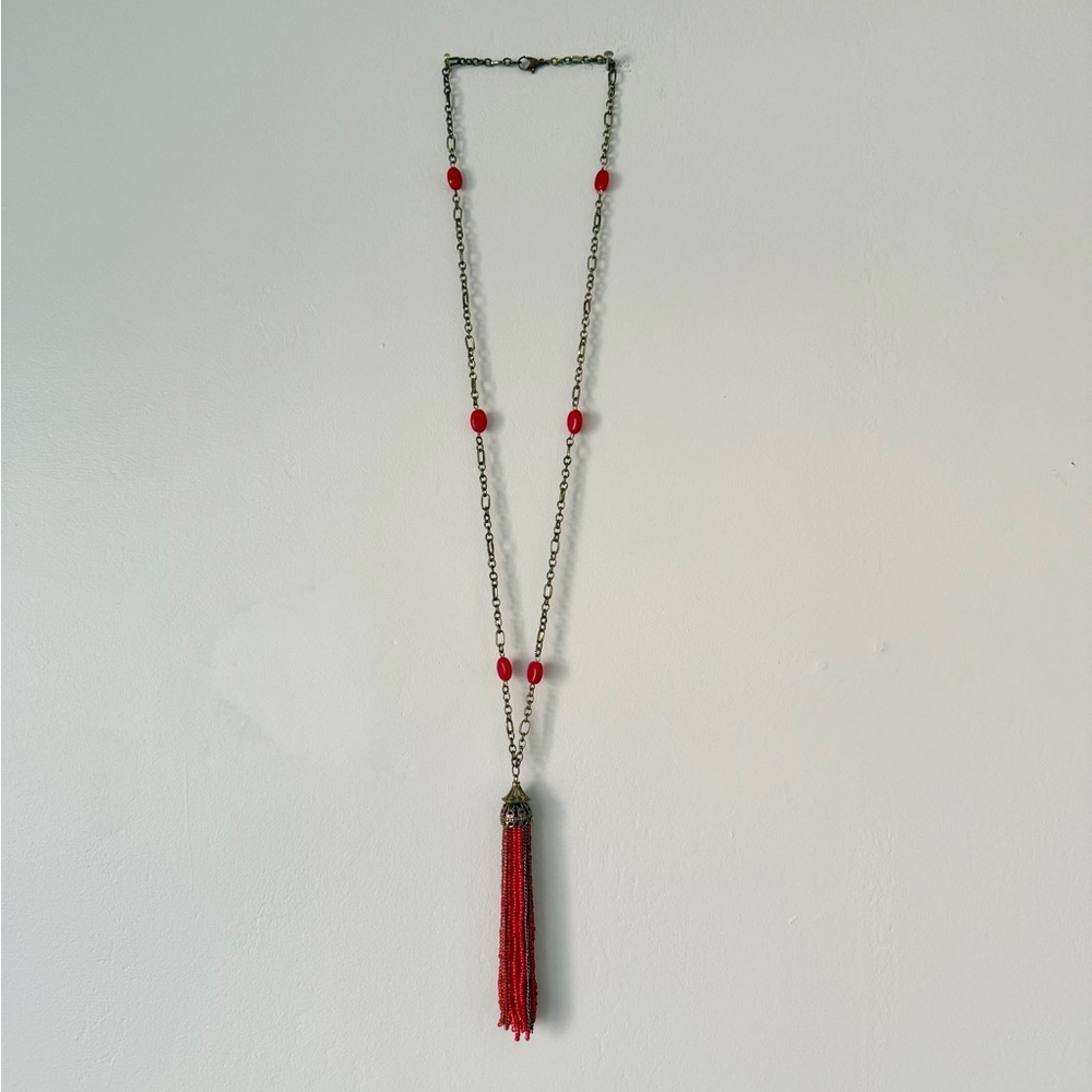 Red Beaded Tassel Necklace
